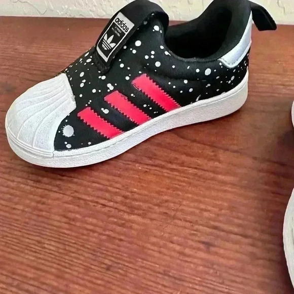 Adidas Toddler Superstar Ortholite Fitfoam Shoes Black Red Stripes - Picture 6 of 11